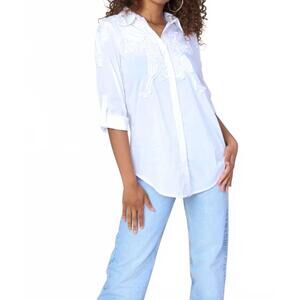 NEW FUNSPORT frills embroidered blouse in white